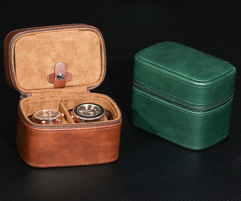 TWO WATCH COLLECTION BOX JUWELRY TANGGAL-BORNER STRAP STORAGE Kulit sapi kotak jam tangan kotak perhiasan portabel