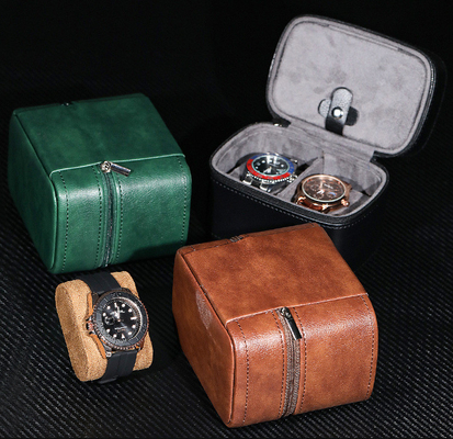 TWO WATCH COLLECTION BOX JUWELRY TANGGAL-BORNER STRAP STORAGE Kulit sapi kotak jam tangan kotak perhiasan portabel