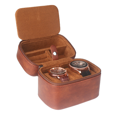 TWO WATCH COLLECTION BOX JUWELRY TANGGAL-BORNER STRAP STORAGE Kulit sapi kotak jam tangan kotak perhiasan portabel