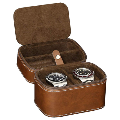 TWO WATCH COLLECTION BOX JUWELRY TANGGAL-BORNER STRAP STORAGE Kulit sapi kotak jam tangan kotak perhiasan portabel