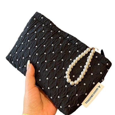 POLKA DOT BLACK MAKEUP BAG GOLD SKINCARE Storage BAG membawa koin portabel dompet perjalanan cuci