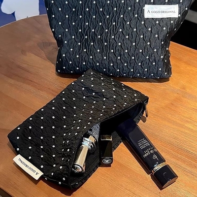 POLKA DOT BLACK MAKEUP BAG GOLD SKINCARE Storage BAG membawa koin portabel dompet perjalanan cuci
