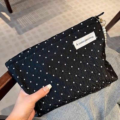 POLKA DOT BLACK MAKEUP BAG GOLD SKINCARE Storage BAG membawa koin portabel dompet perjalanan cuci
