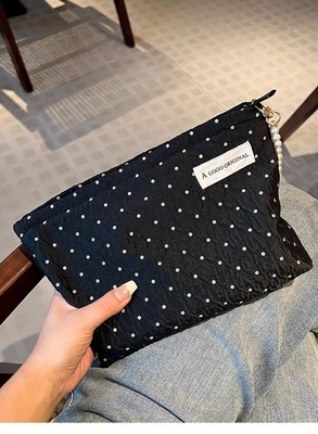 POLKA DOT BLACK MAKEUP BAG GOLD SKINCARE Storage BAG membawa koin portabel dompet perjalanan cuci