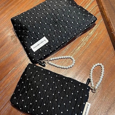 POLKA DOT BLACK MAKEUP BAG GOLD SKINCARE Storage BAG membawa koin portabel dompet perjalanan cuci