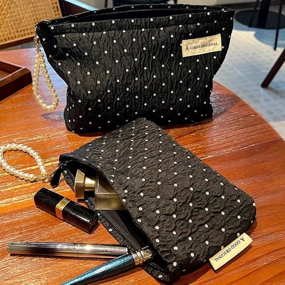 POLKA DOT BLACK MAKEUP BAG GOLD SKINCARE Storage BAG membawa koin portabel dompet perjalanan cuci