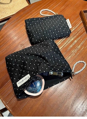 POLKA DOT BLACK MAKEUP BAG GOLD SKINCARE Storage BAG membawa koin portabel dompet perjalanan cuci