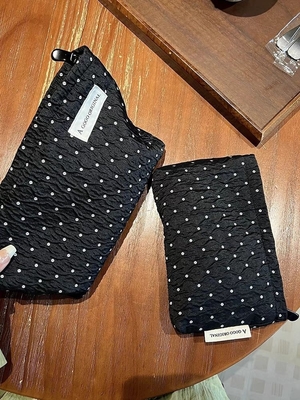 POLKA DOT BLACK MAKEUP BAG GOLD SKINCARE Storage BAG membawa koin portabel dompet perjalanan cuci
