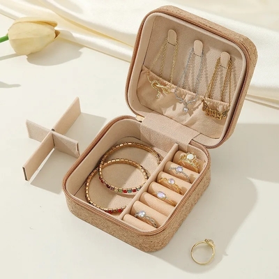 ORIGINAL PREMIUM Cork Perhiasan Kotak portabel Earrings Perjalanan cincin kalung Kotak penyimpanan