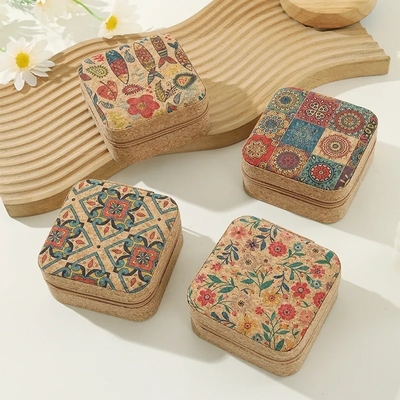 ORIGINAL PREMIUM Cork Perhiasan Kotak portabel Earrings Perjalanan cincin kalung Kotak penyimpanan