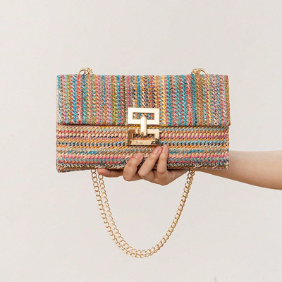 NEW HOLIDAY WIND MULTI-LAYER CHAIN CLAMSHELL LOCK STRAW BAG BAG BAG BAG BORNER BAG Wanita