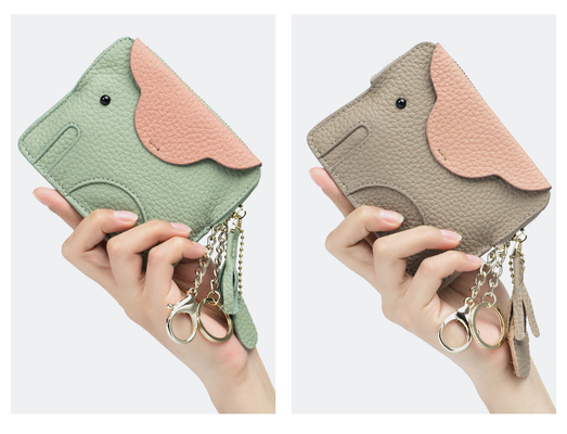Lapisan pertama kulit sapi dompet koin wanita baru gajah kreatif TASSEL zipper tas kulit kunci tas koin tas