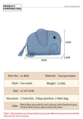 Lapisan pertama kulit sapi dompet koin wanita baru gajah kreatif TASSEL zipper tas kulit kunci tas koin tas