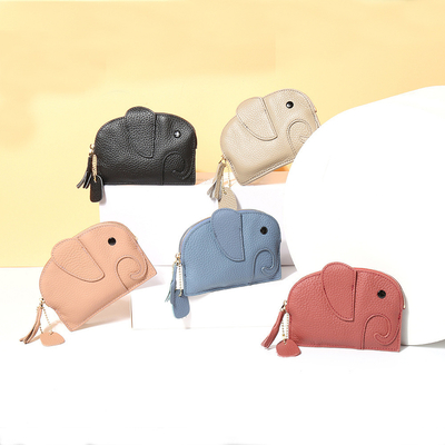 Lapisan pertama kulit sapi dompet koin wanita baru gajah kreatif TASSEL zipper tas kulit kunci tas koin tas
