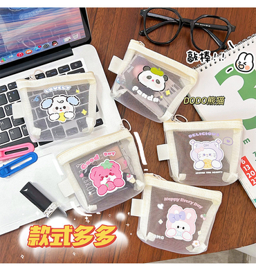 Karikatur NET KOIN dompet CUT CHANGE Storage BAG transparan SIM PORTABLE POCKET AMVELOPE MERAH MINI penyimpanan tas