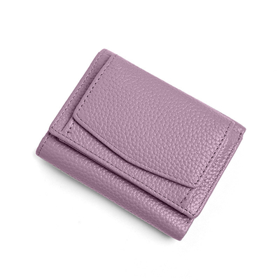 Anti-pencurian sikat kulit wanita dompet kartu pendek tas tiga lipat dompet kecil RFID MINI kulit sapi koin dompet lintas-borda