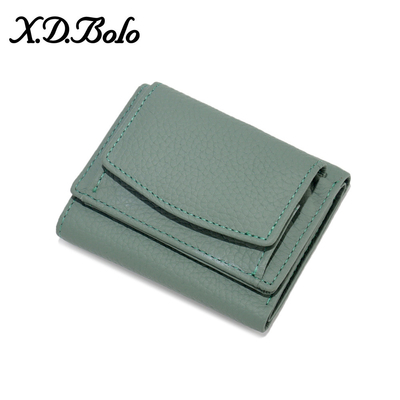 Anti-pencurian sikat kulit wanita dompet kartu pendek tas tiga lipat dompet kecil RFID MINI kulit sapi koin dompet lintas-borda