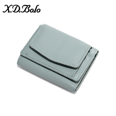 Anti-pencurian sikat kulit wanita dompet kartu pendek tas tiga lipat dompet kecil RFID MINI kulit sapi koin dompet lintas-borda