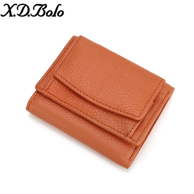 Anti-pencurian sikat kulit wanita dompet kartu pendek tas tiga lipat dompet kecil RFID MINI kulit sapi koin dompet lintas-borda