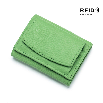 Anti-pencurian sikat kulit wanita dompet kartu pendek tas tiga lipat dompet kecil RFID MINI kulit sapi koin dompet lintas-borda