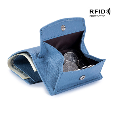 Anti-pencurian sikat kulit wanita dompet kartu pendek tas tiga lipat dompet kecil RFID MINI kulit sapi koin dompet lintas-borda