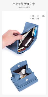 Anti-pencurian sikat kulit wanita dompet kartu pendek tas tiga lipat dompet kecil RFID MINI kulit sapi koin dompet lintas-borda
