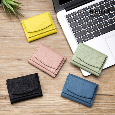 Anti-pencurian sikat kulit wanita dompet kartu pendek tas tiga lipat dompet kecil RFID MINI kulit sapi koin dompet lintas-borda