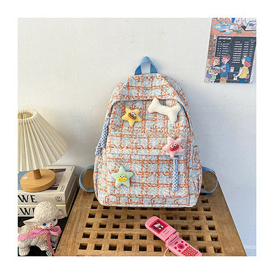 Tingkat penampilan yang tinggi tas cek kecil segar sekolah menengah belakang mahasiswa perempuan musim gugur dan musim dingin tas belakang