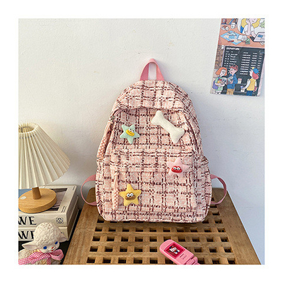 Tingkat penampilan yang tinggi tas cek kecil segar sekolah menengah belakang mahasiswa perempuan musim gugur dan musim dingin tas belakang