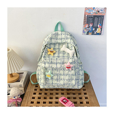 Tingkat penampilan yang tinggi tas cek kecil segar sekolah menengah belakang mahasiswa perempuan musim gugur dan musim dingin tas belakang