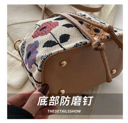 NEW CHINESE NATIONAL WIND ARCHIPIT BUCKET BAG SIMPLE FASHION TREND SUMMER NEW LINEN STYLE Kelas tinggi rasa tunggal bahu
