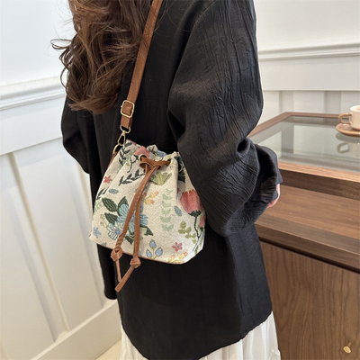 NEW CHINESE NATIONAL WIND ARCHIPIT BUCKET BAG SIMPLE FASHION TREND SUMMER NEW LINEN STYLE Kelas tinggi rasa tunggal bahu
