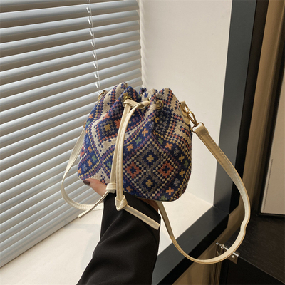 NEW CHINESE NATIONAL WIND ARCHIPIT BUCKET BAG SIMPLE FASHION TREND SUMMER NEW LINEN STYLE Kelas tinggi rasa tunggal bahu