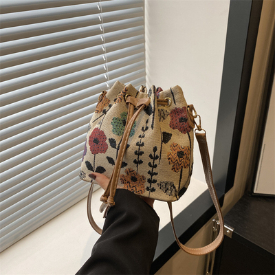 NEW CHINESE NATIONAL WIND ARCHIPIT BUCKET BAG SIMPLE FASHION TREND SUMMER NEW LINEN STYLE Kelas tinggi rasa tunggal bahu