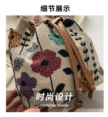 NEW CHINESE NATIONAL WIND ARCHIPIT BUCKET BAG SIMPLE FASHION TREND SUMMER NEW LINEN STYLE Kelas tinggi rasa tunggal bahu
