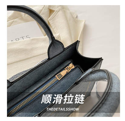 VINTAGE CHIC TEXTURED LETTER TOTE BAG tas wanita 2024 NEW besar kapasitas fashion tas tangan lebar tali tas bahu