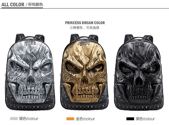 3D PU kulit tengkorak tas ransel - tas ransel uap punk rivet kepribadian tas ransel perjalanan perguruan tinggi / SMA tas buku