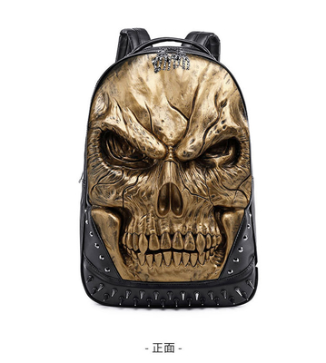 3D PU kulit tengkorak tas ransel - tas ransel uap punk rivet kepribadian tas ransel perjalanan perguruan tinggi / SMA tas buku