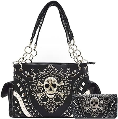 punk gothic rock metal skull hari orang mati bunga gula tengkorak kulit tas wanita tas bahu tas dompet set