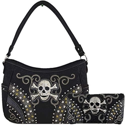 punk gothic rock metal skull hari orang mati bunga gula tengkorak kulit tas wanita tas bahu tas dompet set