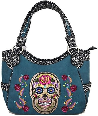 punk gothic rock metal skull hari orang mati bunga gula tengkorak kulit tas wanita tas bahu tas dompet set