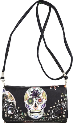 punk gothic rock metal skull hari orang mati bunga gula tengkorak kulit tas wanita tas bahu tas dompet set
