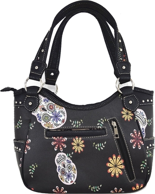 punk gothic rock metal skull hari orang mati bunga gula tengkorak kulit tas wanita tas bahu tas dompet set