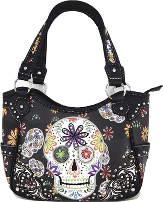 punk gothic rock metal skull hari orang mati bunga gula tengkorak kulit tas wanita tas bahu tas dompet set