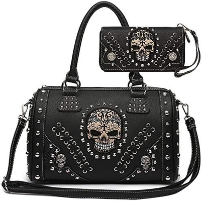 Sugar Skull Day of the Dead Punk Art Purse Removable Strap Wanita Tas Tas Tangan Bahu Tas Dompet Set
