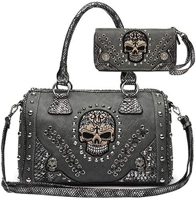 Sugar Skull Day of the Dead Punk Art Purse Removable Strap Wanita Tas Tas Tangan Bahu Tas Dompet Set