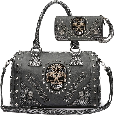 Sugar Skull Day of the Dead Punk Art Purse Removable Strap Wanita Tas Tas Tangan Bahu Tas Dompet Set