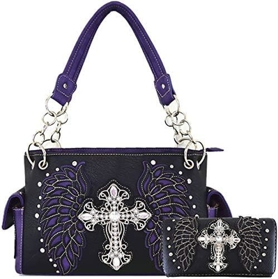 STYLE WESTERN RINESTONE CROSS STUDED laser cut wings alat kulit dompet wanita tas tangan negara tas bahu dompet S