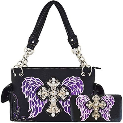 STYLE WESTERN RINESTONE CROSS STUDED laser cut wings alat kulit dompet wanita tas tangan negara tas bahu dompet S