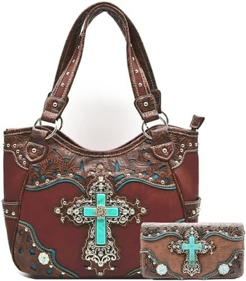 STYLE WESTERN RINESTONE CROSS STUDED laser cut wings alat kulit dompet wanita tas tangan negara tas bahu dompet S